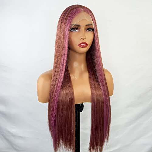Synthetic Lace Front Wig with Blonde Highlights - Image 30