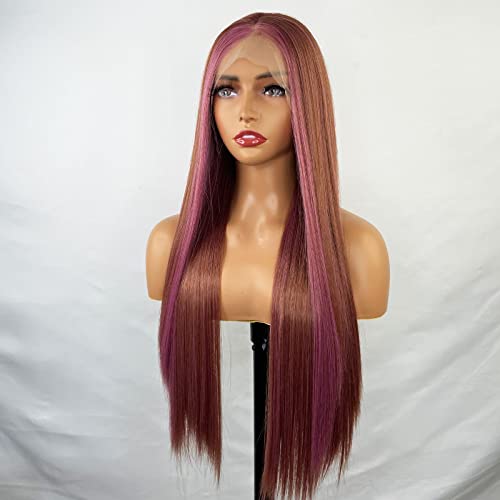 Synthetic Lace Front Wig with Blonde Highlights - Image 31