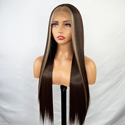 Synthetic Lace Front Wig with Blonde Highlights - Image 6
