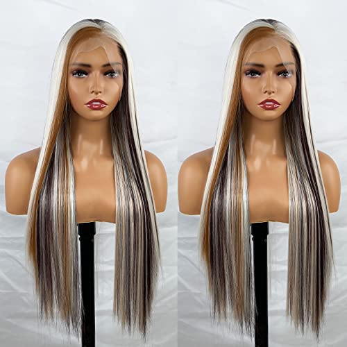 Synthetic Lace Front Wig with Blonde Highlights - Image 60