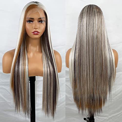 Synthetic Lace Front Wig with Blonde Highlights - Image 61