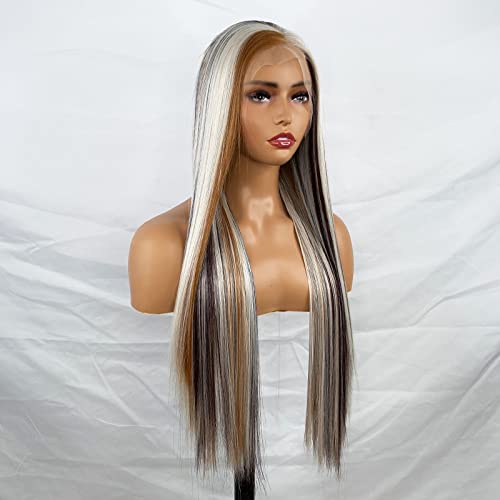 Synthetic Lace Front Wig with Blonde Highlights - Image 63