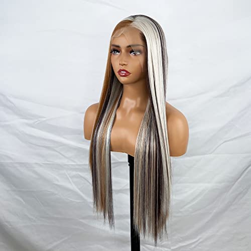 Synthetic Lace Front Wig with Blonde Highlights - Image 64
