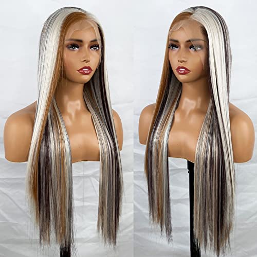 Synthetic Lace Front Wig with Blonde Highlights - Image 65
