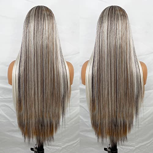 Synthetic Lace Front Wig with Blonde Highlights - Image 66