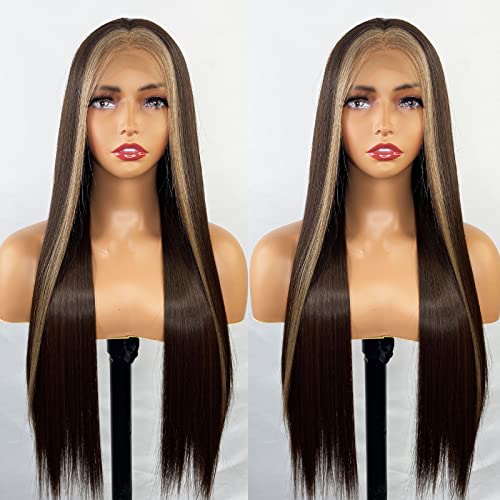Synthetic Lace Front Wig with Blonde Highlights - Image 7