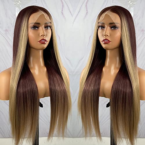 Synthetic Lace Front Wig with Blonde Highlights - Image 70