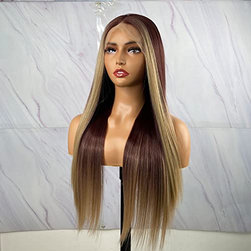 Synthetic Lace Front Wig with Blonde Highlights - Image 72