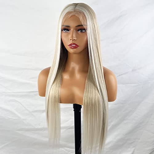 Synthetic Lace Front Wig with Blonde Highlights - Image 77