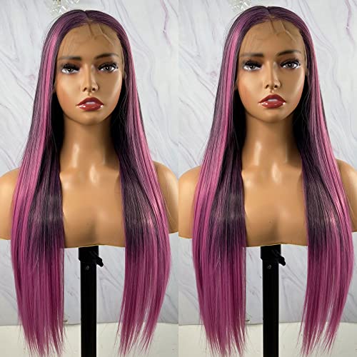 Synthetic Lace Front Wig with Blonde Highlights - Image 8
