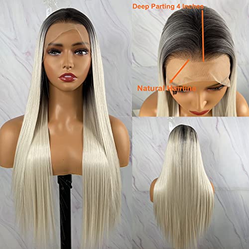 Synthetic Lace Front Wig with Blonde Highlights - Image 80
