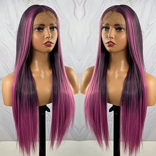 Synthetic Lace Front Wig with Blonde Highlights - Image 9