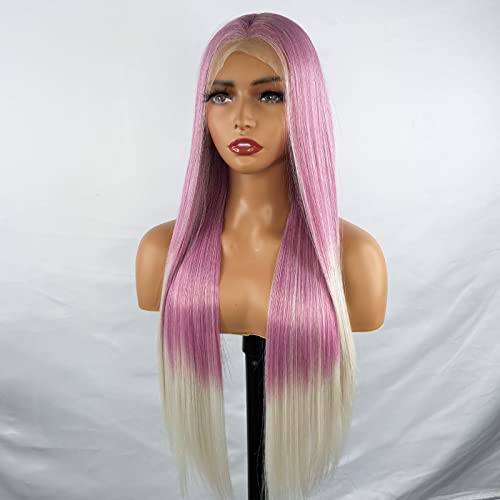 Synthetic Lace Front Wig with Blonde Highlights - Image 90