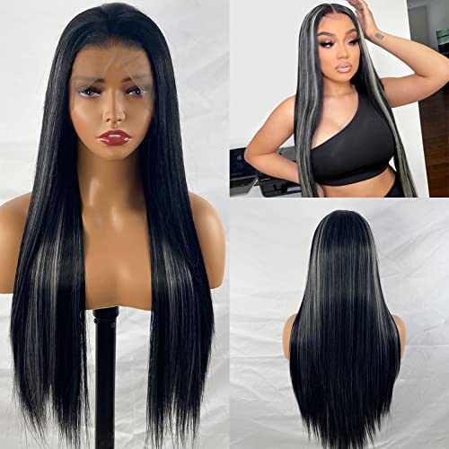 Synthetic Lace Front Wig with Blonde Highlights - Image 92