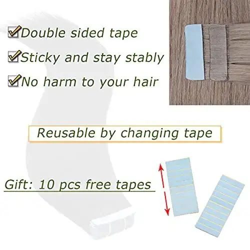 Grey Tape in Human Hair Extensions | 20 PCs 40g/pack - Image 6