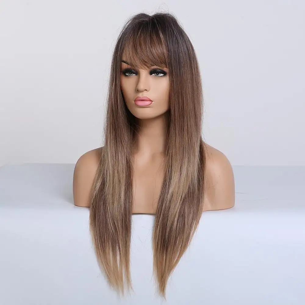 Tipped Ombre Long Straight Wig with Bangs - Image 3