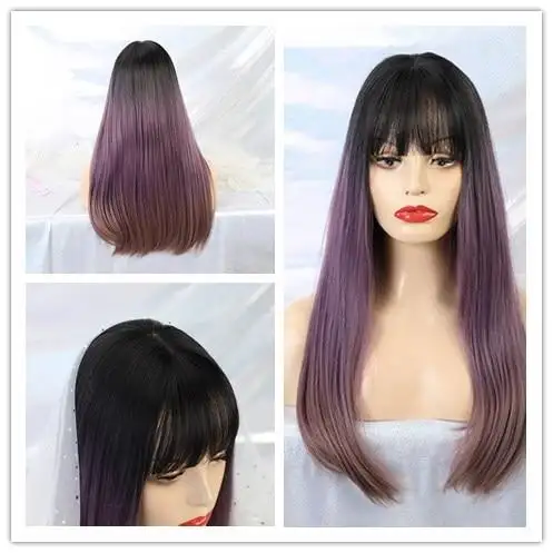 Tipped Ombre Long Straight Wig with Bangs - Image 7