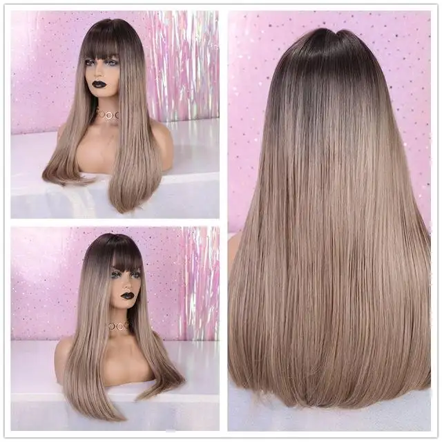 Tipped Ombre Long Straight Wig with Bangs - Image 8