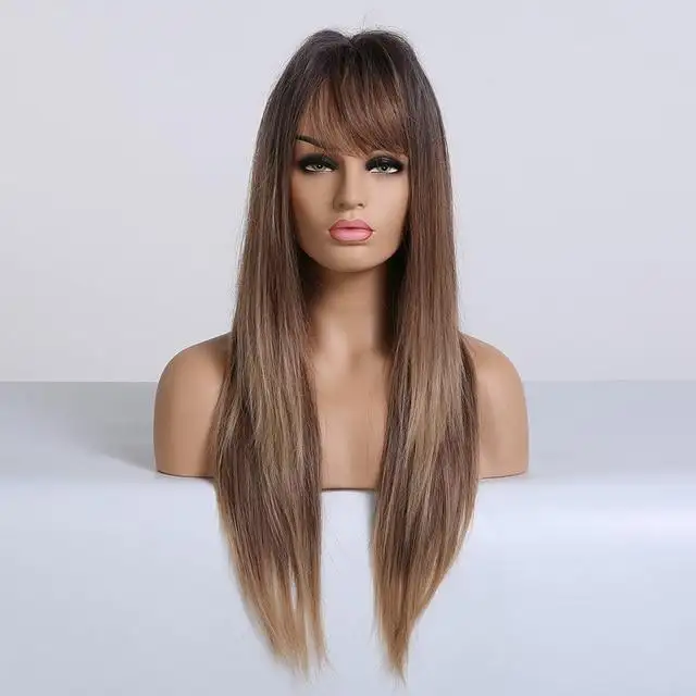 Tipped Ombre Long Straight Wig with Bangs - Image 9