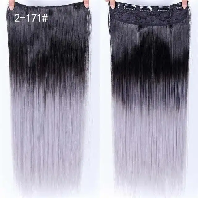 Two-Tone 24 Inch Long Straight Heat Friendly Clip in Hair Extension - Image 10