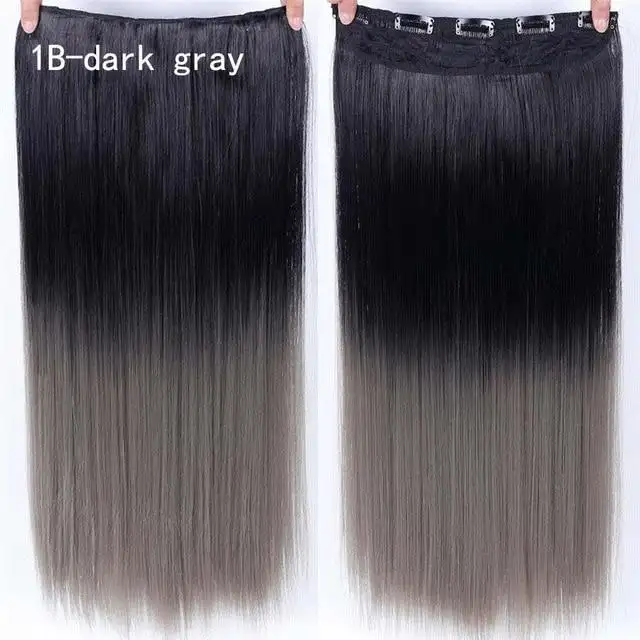 Two-Tone 24 Inch Long Straight Heat Friendly Clip in Hair Extension - Image 11