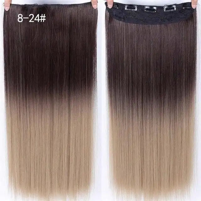 Two-Tone 24 Inch Long Straight Heat Friendly Clip in Hair Extension - Image 12