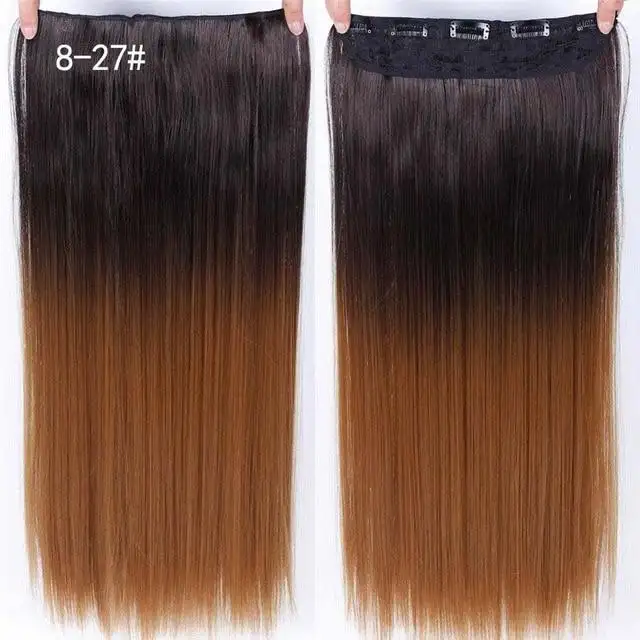 Two-Tone 24 Inch Long Straight Heat Friendly Clip in Hair Extension - Image 13
