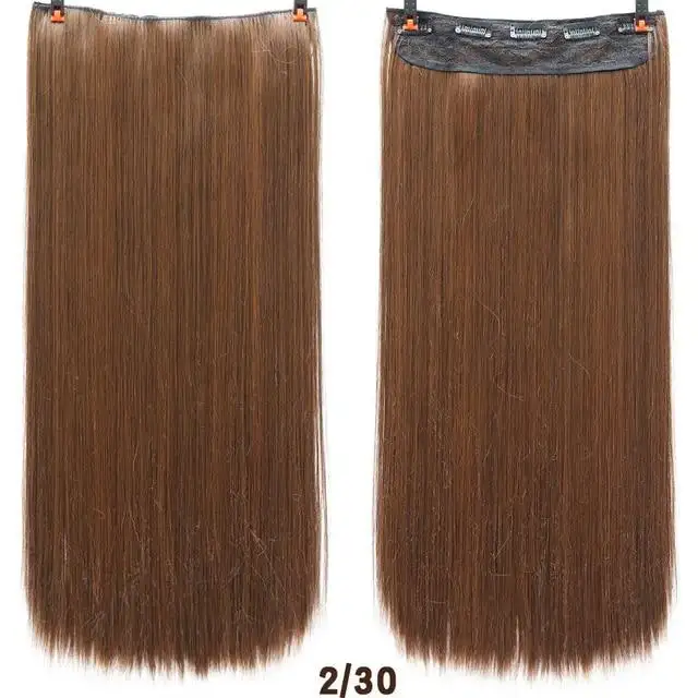 Two-Tone 24 Inch Long Straight Heat Friendly Clip in Hair Extension - Image 17
