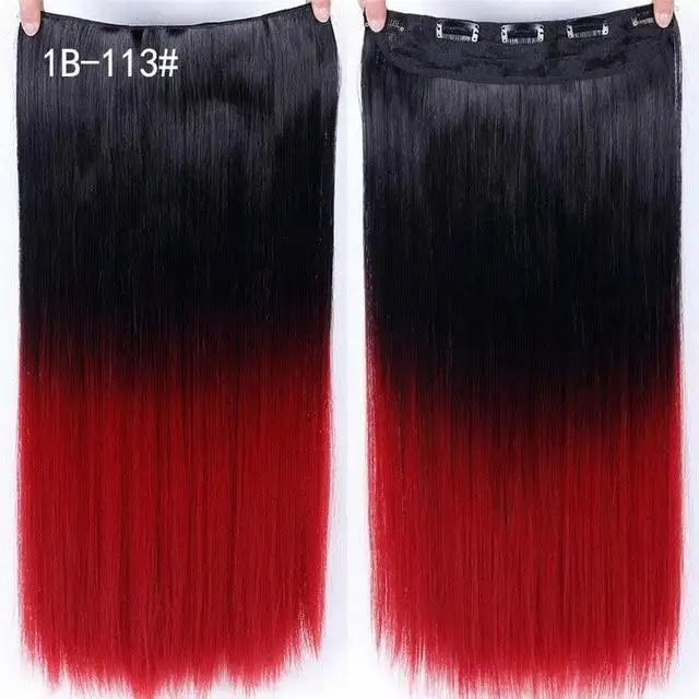 Two-Tone 24 Inch Long Straight Heat Friendly Clip in Hair Extension - Image 25