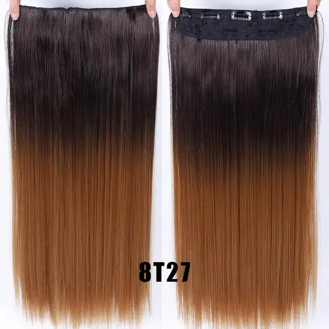 Two-Tone 24 Inch Long Straight Heat Friendly Clip in Hair Extension - Image 26
