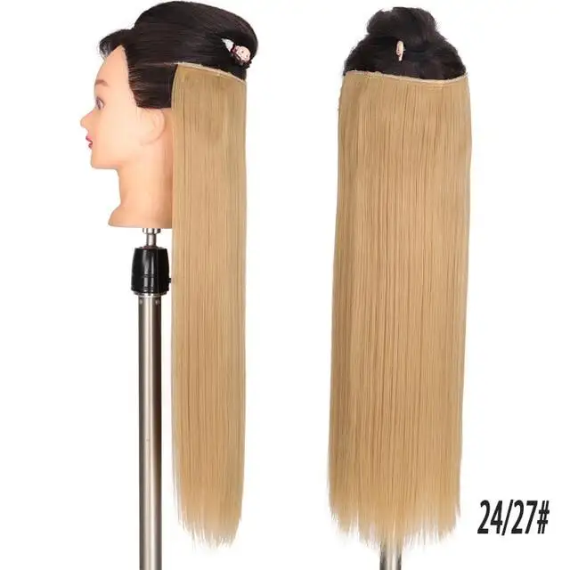 Two-Tone 24 Inch Long Straight Heat Friendly Clip in Hair Extension - Image 27