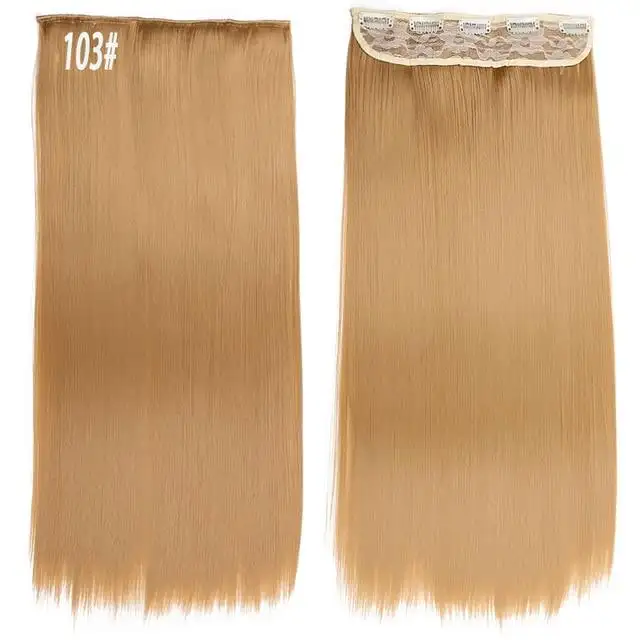 Two-Tone 24 Inch Long Straight Heat Friendly Clip in Hair Extension - Image 29