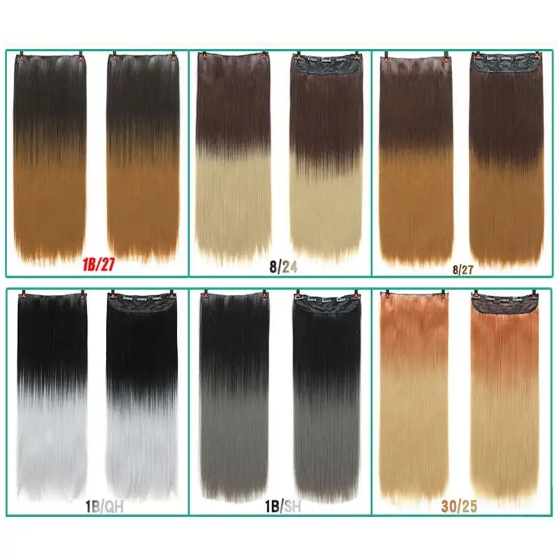 Two-Tone 24 Inch Long Straight Heat Friendly Clip in Hair Extension - Image 3