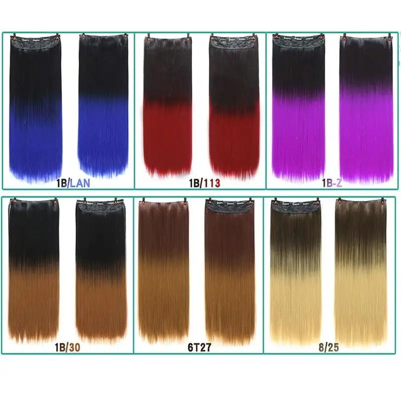 Two-Tone 24 Inch Long Straight Heat Friendly Clip in Hair Extension - Image 4