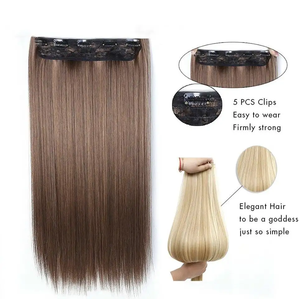Two-Tone 24 Inch Long Straight Heat Friendly Clip in Hair Extension - Image 6