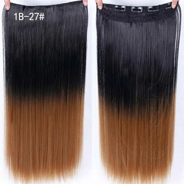 Two-Tone 24 Inch Long Straight Heat Friendly Clip in Hair Extension - Image 7