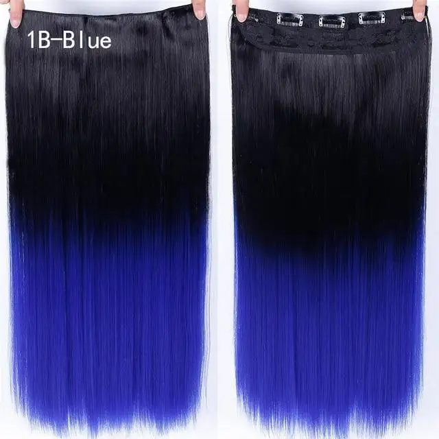 Two-Tone 24 Inch Long Straight Heat Friendly Clip in Hair Extension - Image 8