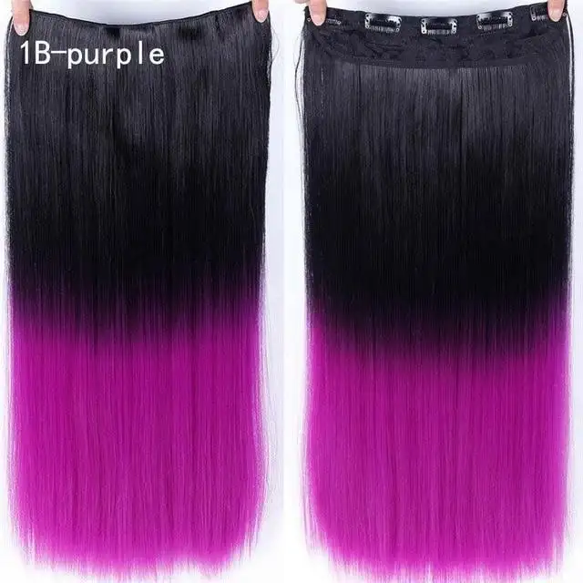 Two-Tone 24 Inch Long Straight Heat Friendly Clip in Hair Extension - Image 9