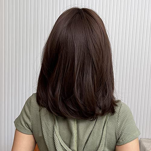 Under Curl Styled Dark Brown Bob Wig with Bangs - Image 5