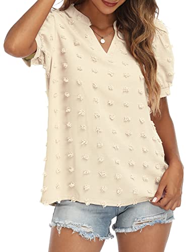 V Neck Puff Short Sleeve Ladies Top - Image 10