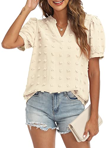 V Neck Puff Short Sleeve Ladies Top - Image 11