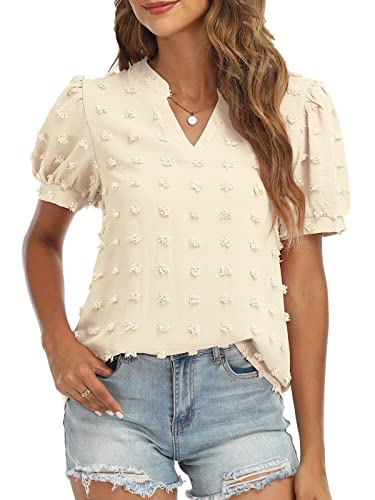 V Neck Puff Short Sleeve Ladies Top - Image 12