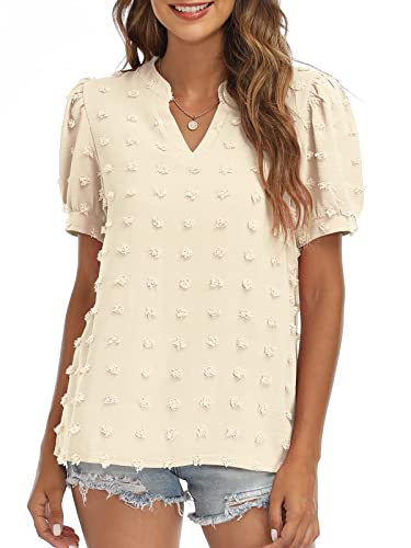V Neck Puff Short Sleeve Ladies Top - Image 13