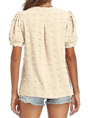 V Neck Puff Short Sleeve Ladies Top - Image 14