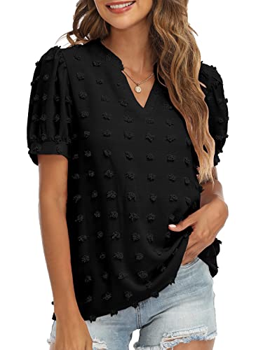 V Neck Puff Short Sleeve Ladies Top - Image 15