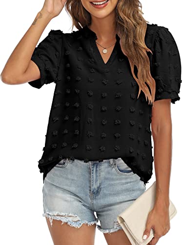 V Neck Puff Short Sleeve Ladies Top - Image 17