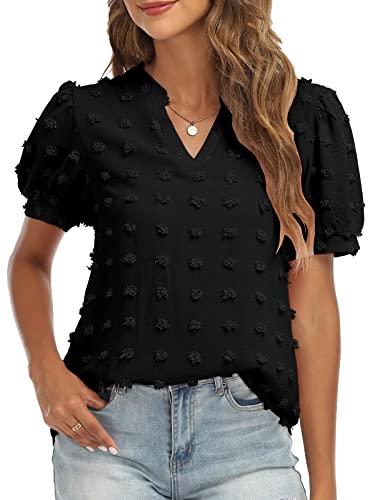V Neck Puff Short Sleeve Ladies Top - Image 18