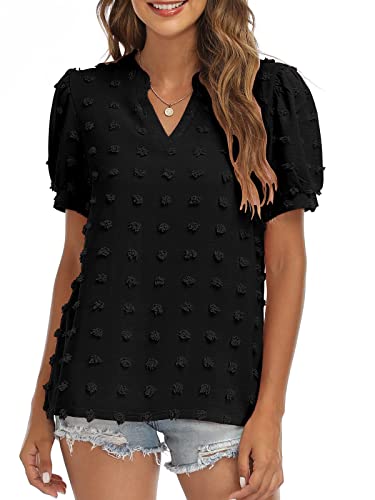 V Neck Puff Short Sleeve Ladies Top - Image 19