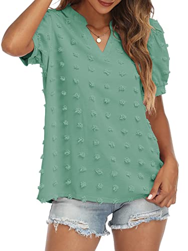 V Neck Puff Short Sleeve Ladies Top - Image 23