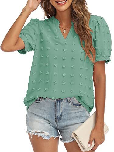 V Neck Puff Short Sleeve Ladies Top - Image 24